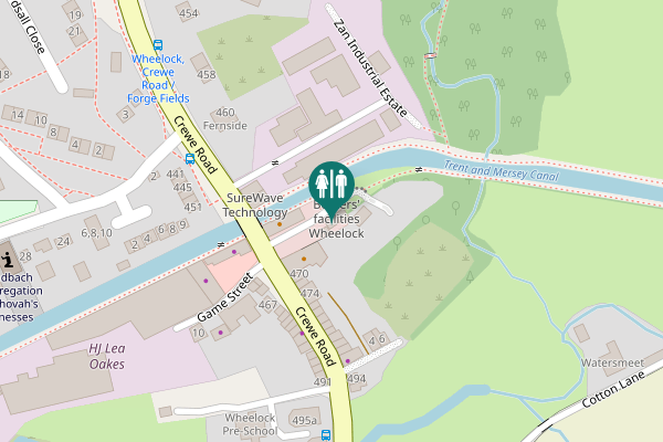 Map showing location of Sandbach Toilet