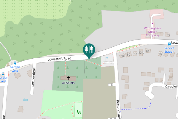 Map showing location of Lowestoft Road Toilet