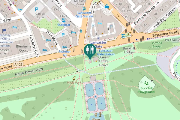 Map showing location of Bayswater Road Toilet