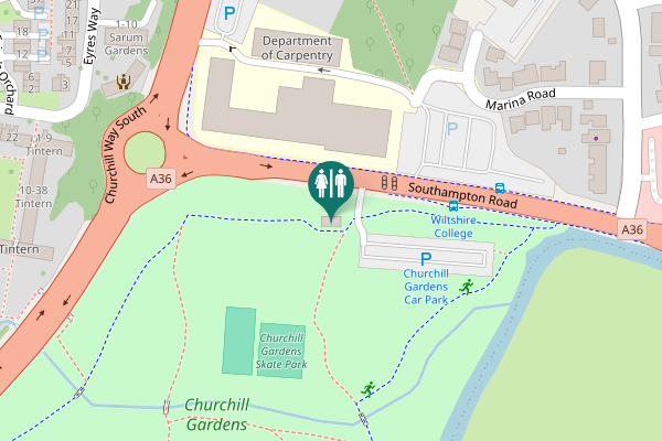 Map showing location of Southampton Road Toilet