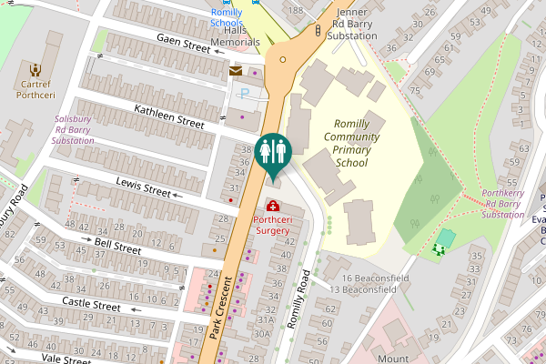 Map showing location of Park Crescent Toilet