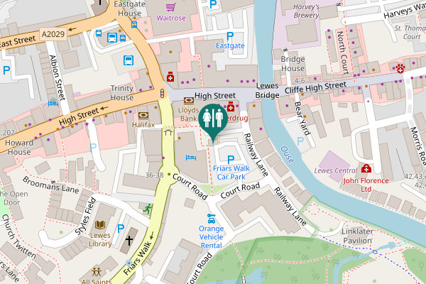 Map showing location of Lewes Toilet