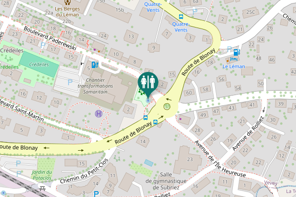 Map showing location of Boulevard Paderewski Toilet