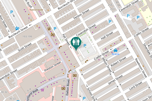 Map showing location of Fell Street Toilet