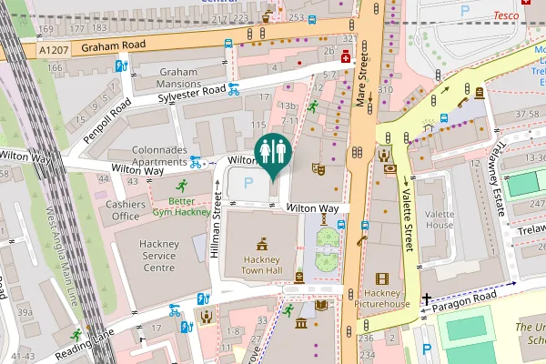 Map showing location of Wilton Way Toilet