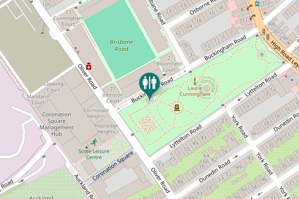 Map showing location of Buckingham Road Toilet
