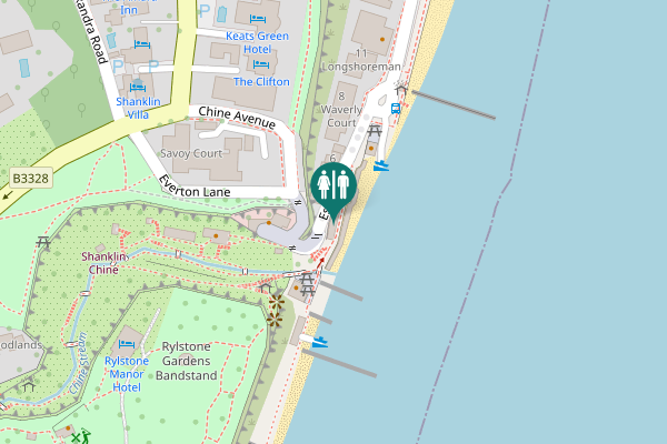 Map showing location of Chine Bluff Toilets