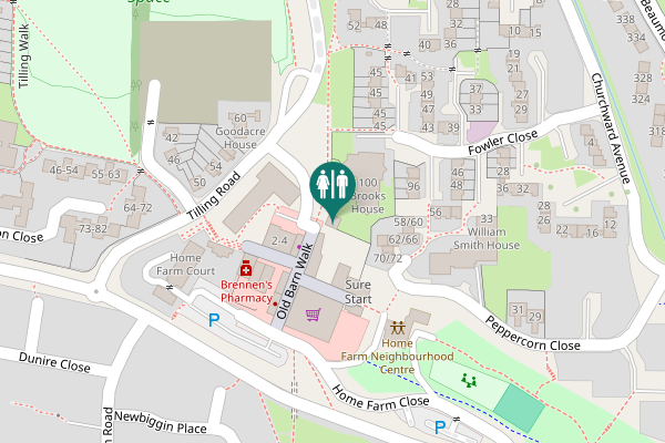Map showing location of Old Barn Walk 1 Toilet