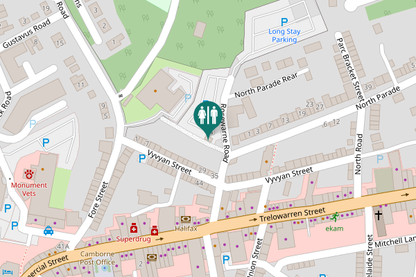 Map showing location of Camborne Toilet