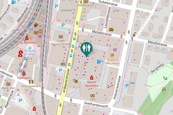 Map showing location of Baarerstrasse 22 Toilet