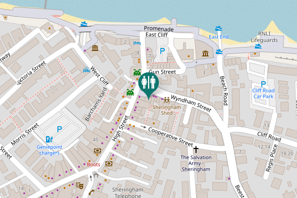 Map showing location of Wyndham Street Toilet