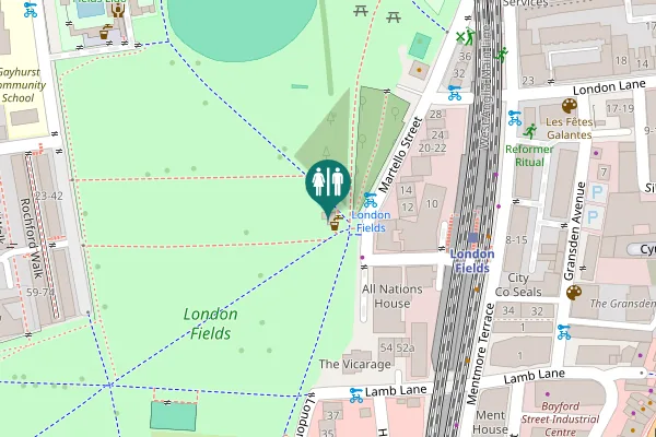 Map showing location of Martello Street Toilet