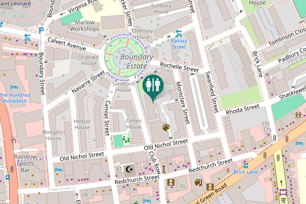 Map showing location of Montclare Street Toilet