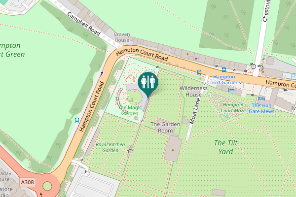 Map showing location of Hampton Court Road Toilet