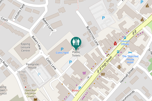 Map showing location of Baker's Lane Public Toilets