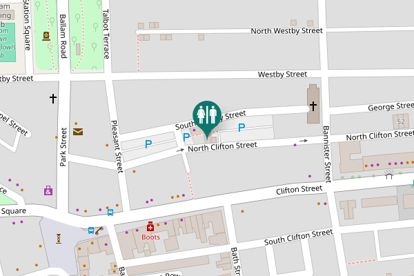 Map showing location of Allansons Walk Toilet