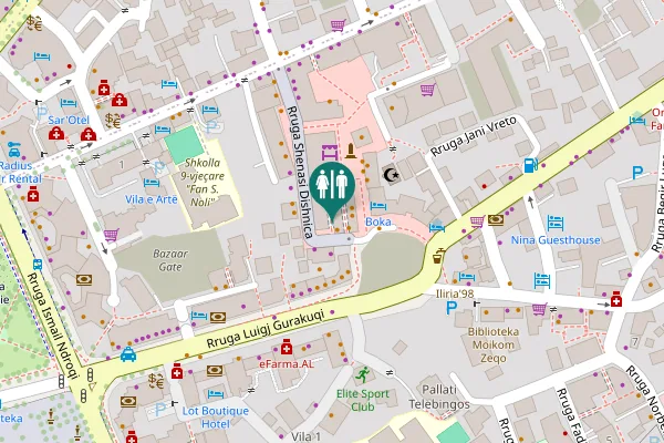 Map showing location of Rruga Shenasi Dishnica Toilet