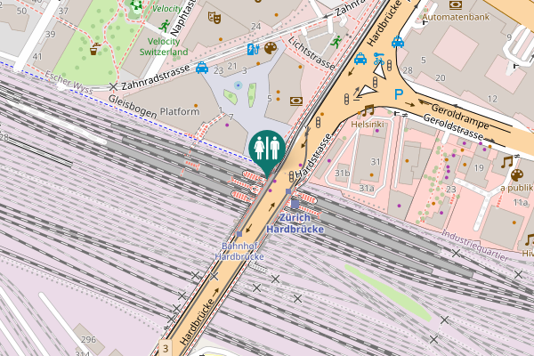 Map showing location of Bahnhof Hardbrücke