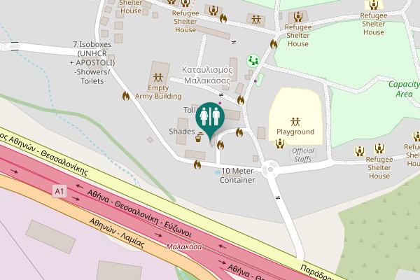 Map showing location of Isobox for shower and toilet