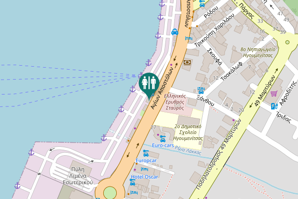 Map showing location of Agion Apostolon Toilet