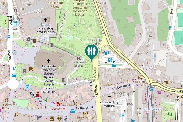 Map showing location of Trg Josipa Langa Toilet