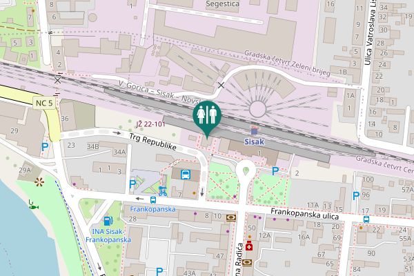 Map showing location of Trg Republike 1 Toilet