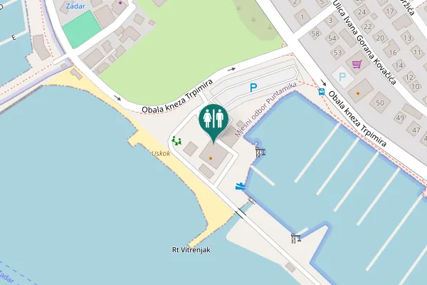 Map showing location of Obala kneza Trpimira Toilet