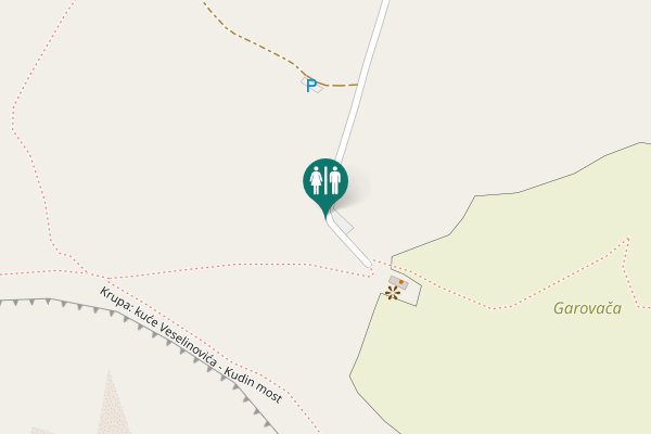 Map showing location of Krupa: kuće Veselinovića - Kudin most Toilet