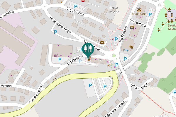 Map showing location of Trg Fontana 7 Toilet