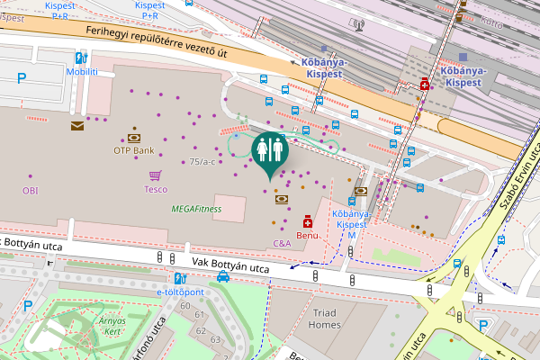 Map showing location of Vak Bottyán utca 75/A-C Toilet