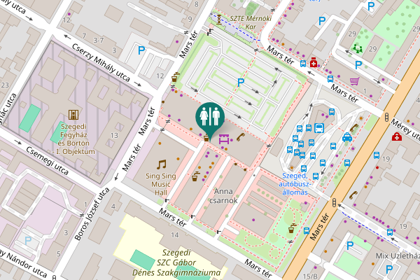 Map showing location of Mars tér 22 Toilet