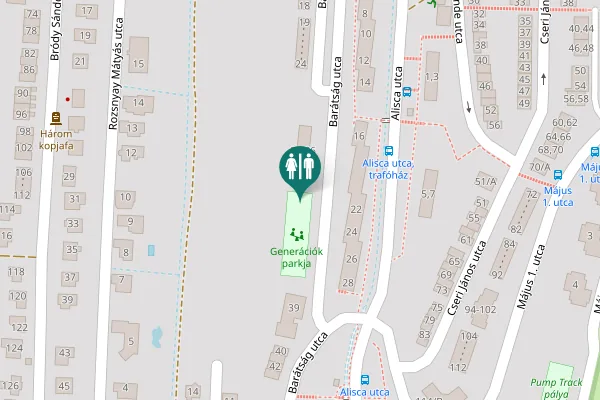 Map showing location of Barátság utca 25,26 Toilet