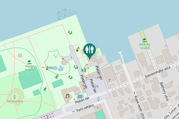 Map showing location of Platán tér Toilet