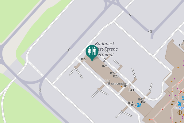 Map showing location of T2 1-Departure level Toilet