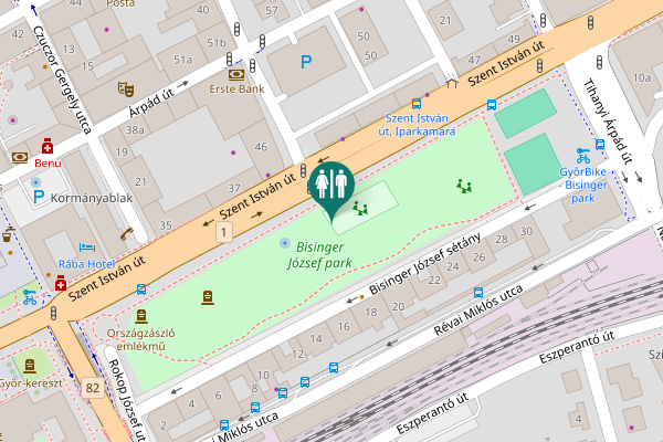 Map showing location of Szent István út Toilet