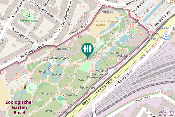 Map showing location of Pelikanweglein Toilet