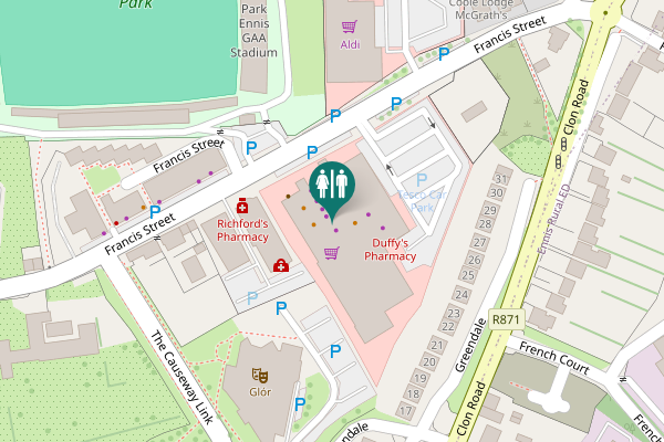 Map showing location of Francis Street Toilet