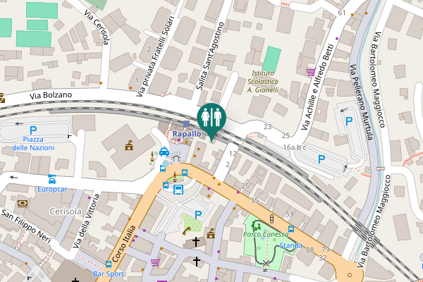 Map showing location of Via Bolzano Toilet