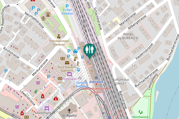 Map showing location of Bahnhofplatz 8 Toilet
