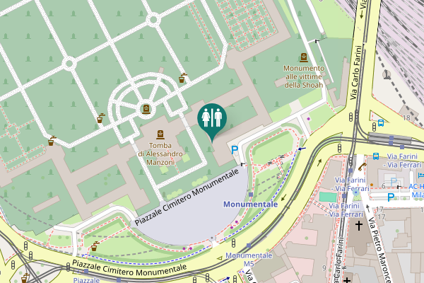 Map showing location of Piazzale Cimitero Monumentale Toilet