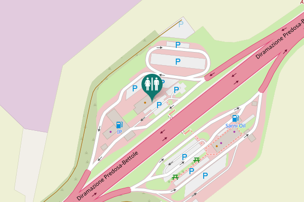 Map showing location of Diramazione Predosa-Bettole Toilet