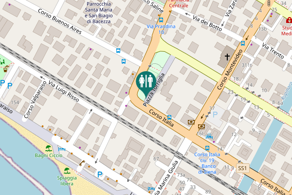 Map showing location of Piazza Torriglia Toilet