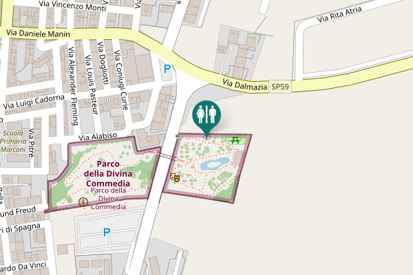 Map showing location of Viale della Divina Commedia Toilet