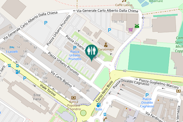 Map showing location of Piazza Urbano Prunotto Toilet