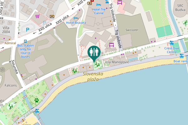 Map showing location of Budva Toilet