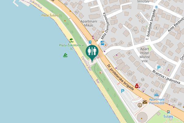 Map showing location of IV. proleterske brigade 72 Toilet