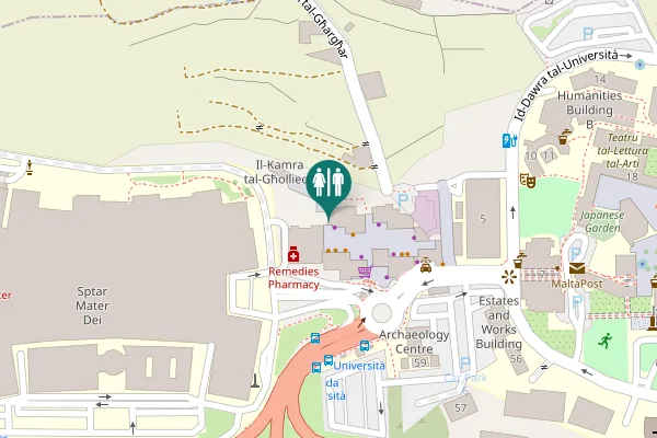 Map showing location of Campus Hub Piazza Toilet