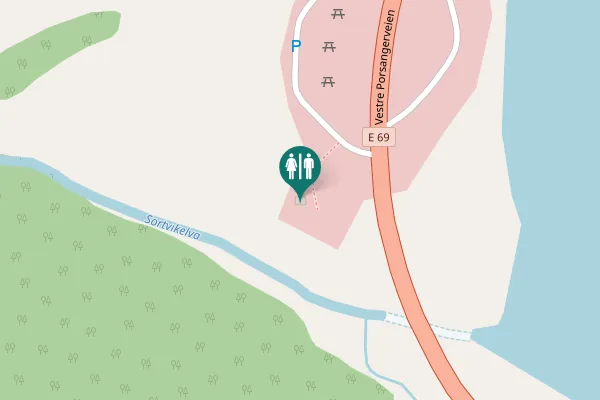 Map showing location of Vestre Porsangerveien Toilet