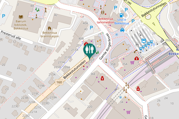 Map showing location of Bekkestutunnelen Toilet