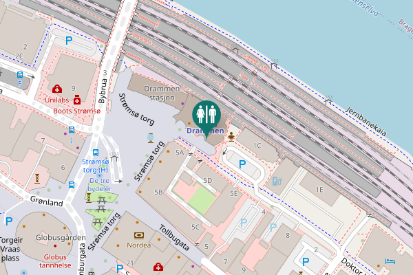 Map showing location of Strømsø torg 1B Toilet